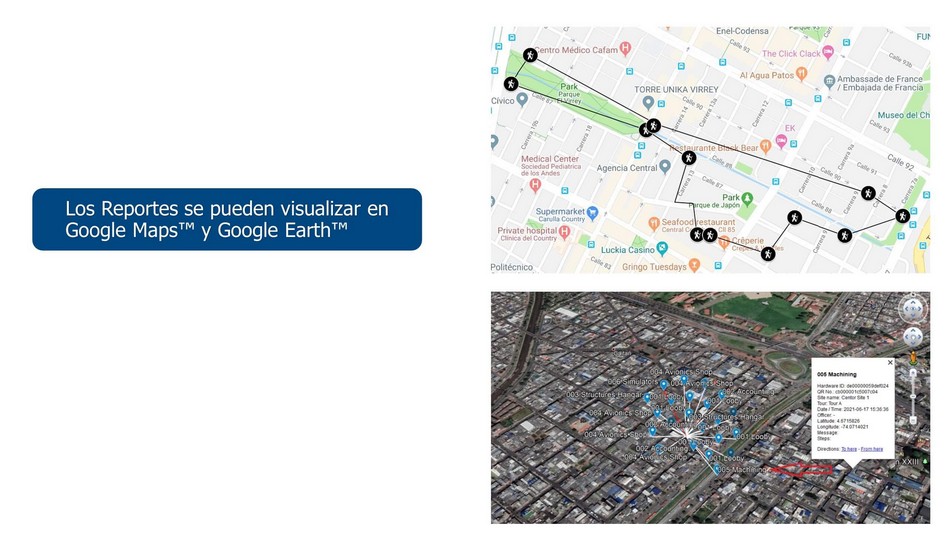 Visualización reportes control rondas Ares QR en GMaps